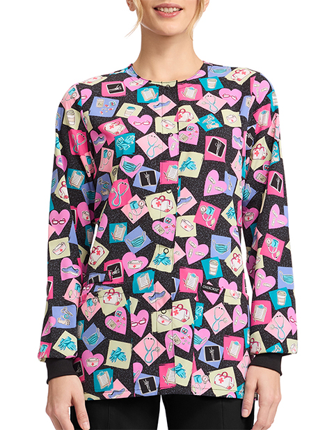Cherokee Women's Snap Front Print Warm-up Jacket in Health-abet