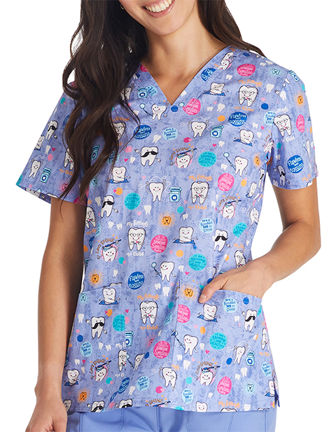 Cherokee Women's Dental Affirmations Print V-Neck Scrub Top