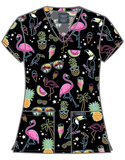 Cherokee Women's Downtown Tropical Print V-Neck Top