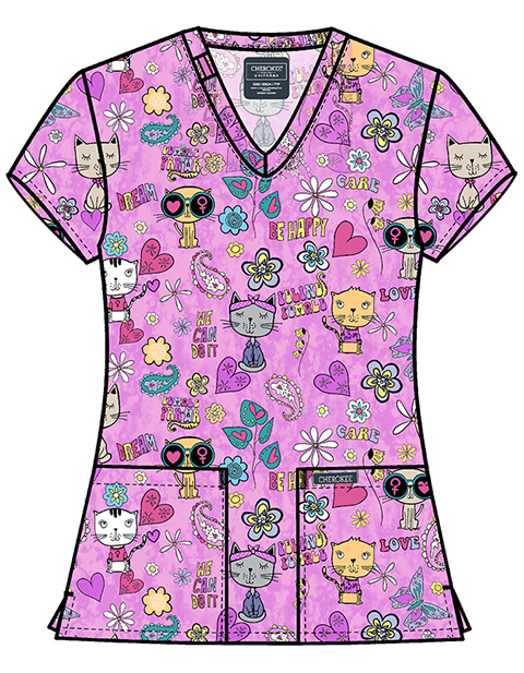 Cherokee Women's Feline Female Print V-Neck Top