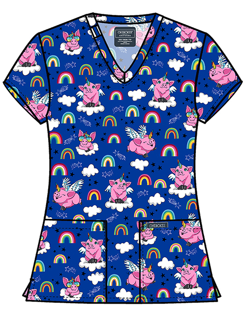 Cherokee Women's Flyin' Magic Print V-Neck Top