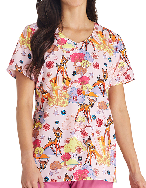 Cherokee Licensed Women's Magic Bambi Print Scrub Top