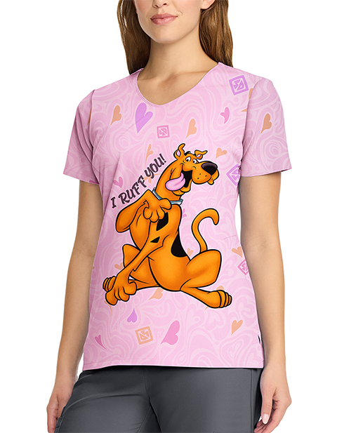 Cherokee Licensed Women's V-Neck Print Top in I Ruff You Scooby