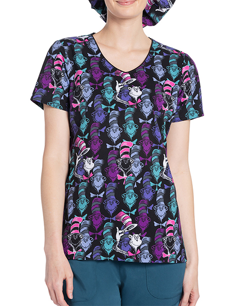 Cherokee Licensed Women's V-Neck Print Top in One Colorful Cat