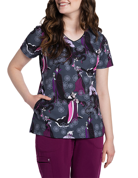 Cherokee Licensed Women's V-Neck Print Top in Villains Mischief