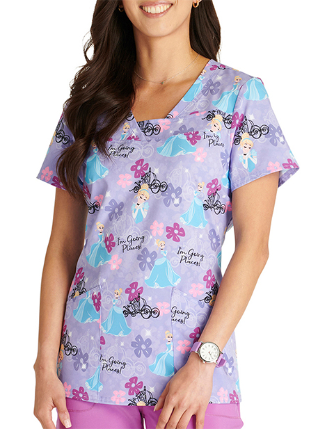 Cherokee Licensed Women's V-Neck Print Top in Carriage Ride
