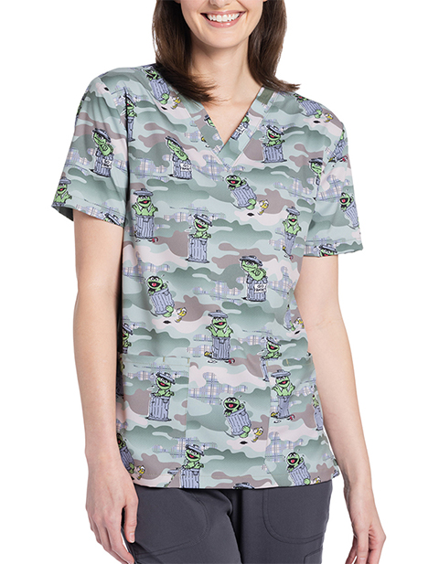 Cherokee Licensed Unisex Grouchy Pants Print Scrub Top