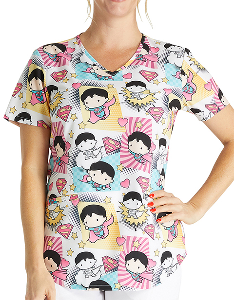 Cherokee Licensed Women's Friend Superman Print Scrub Top