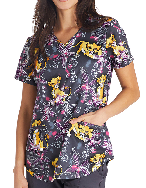 Cherokee Licensed Women's Through The Jungle Print Scrub Top