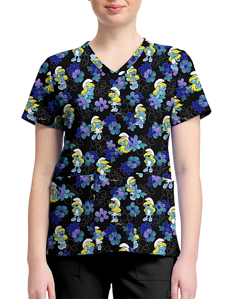 Cherokee Licensed V-Neck Top Unisex in Being Smurfette