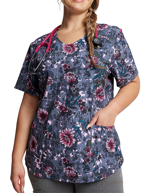 Dickies V-Neck Print Top in Flor-get About It