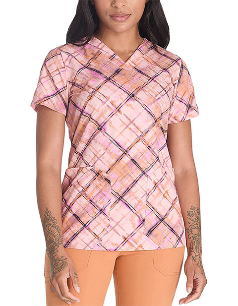 Dickies Prints Women's V-Neck Print Top in Paint By Plaid