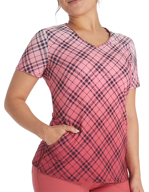 Dickies Women's Plaid Dip Dye Print V-Neck Top