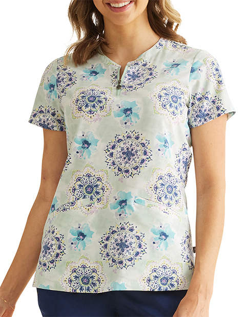 Healing Hands Purple Label Women's Water Color Medallion Print Scrub Top