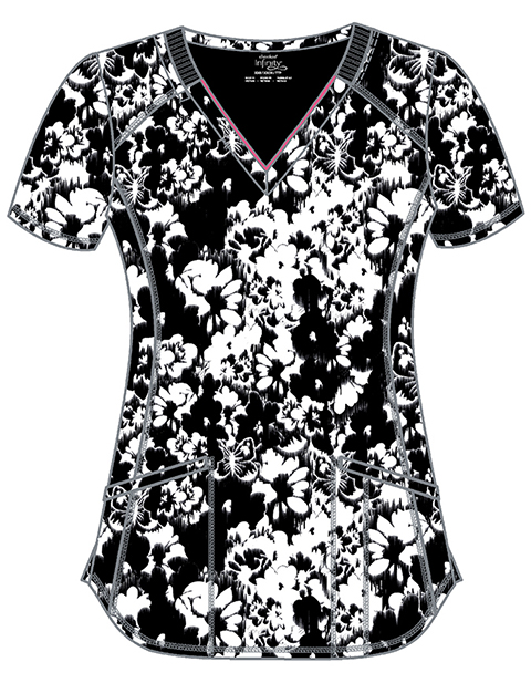 Infinity Prints Women's Blurred Blooms Print Scrub Top