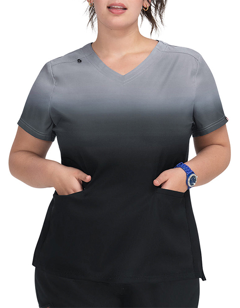 Koi Lite Reclaim Women's Platinum Grey/Black Ombre Ombre Print Top