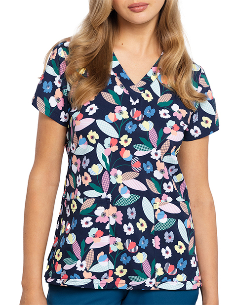 Med Couture MC Prints Women's V-Neck Print Top in Blooming Geo