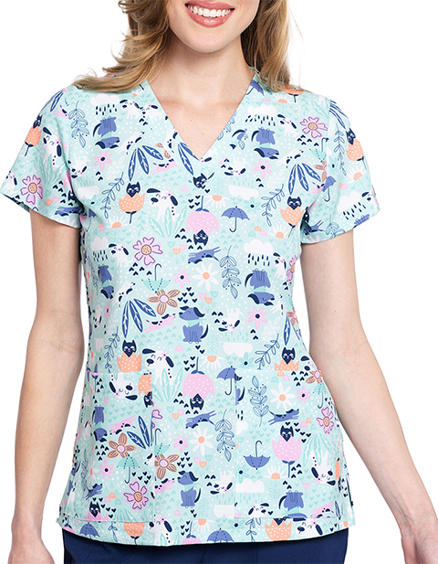 Med Couture MC Prints Women's V-Neck Print Top in Garden Buddies