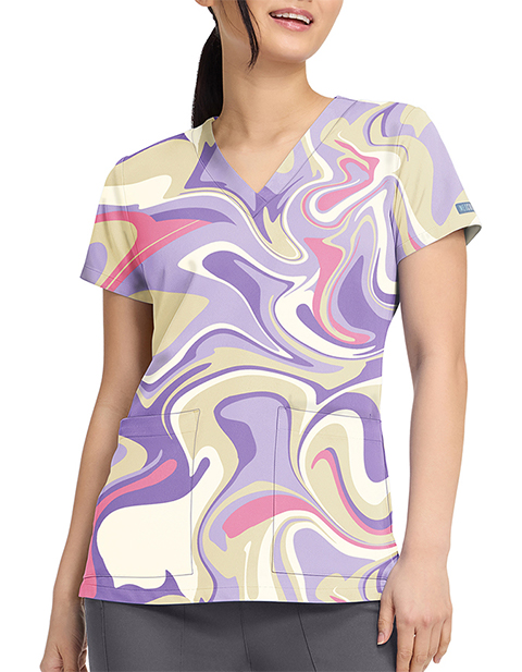 Med Couture Women's V-Neck Print Top in Sporty Marble