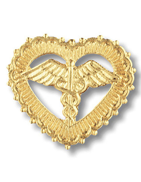 Prestige Handmade Gold Plated Caduceus in Filigreed Heart Pin