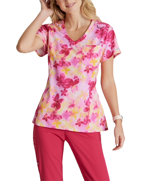 Skechers Women's V-Neck PLUMARIA DREAMS Print Scrub Top