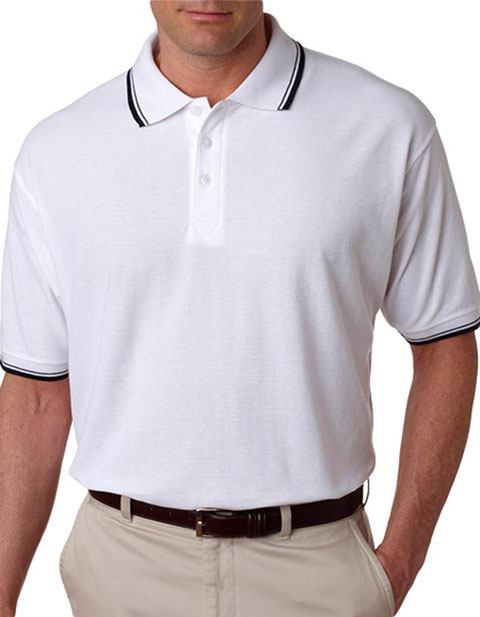 UltraClub Men's Short-Sleeve Whisper Piqué Polo with Rib-Knit Collar
