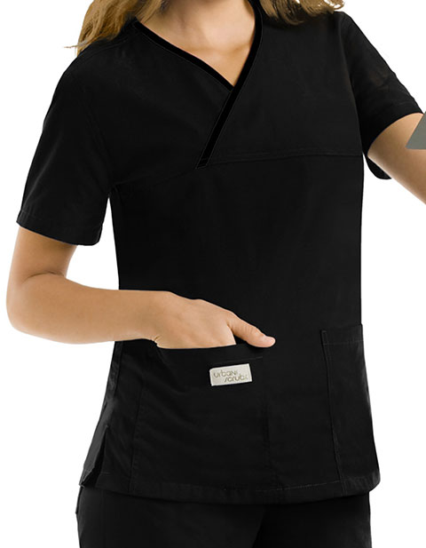 Urbane Womens Double Pocket Crossover Nursing Scrub Top