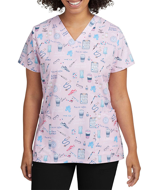 White Cross Marvella Women's V-Neck On The Go Print Scrub Top