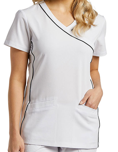 White Cross Marvella Women's Contrast Piping Solid Scrub Top