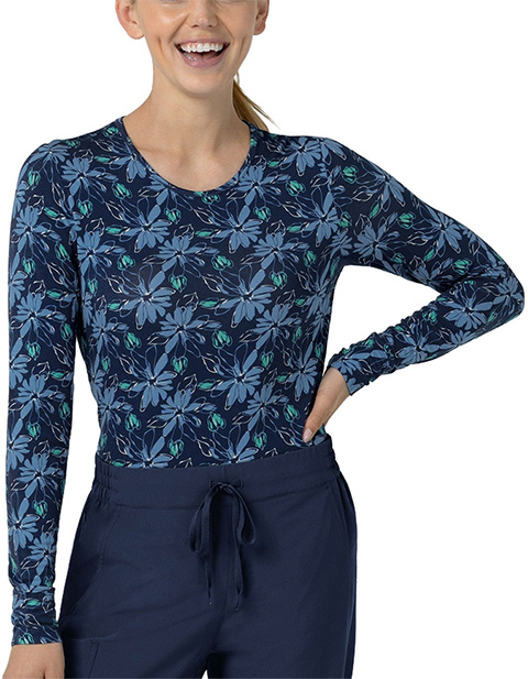 Wink Scrubs Women's All-over Print Silky Tee In Beachy Blooms Navy