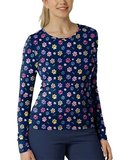 Wink Scrubs Women's All-over Print Silky Tee In Springtime Stroll Navy