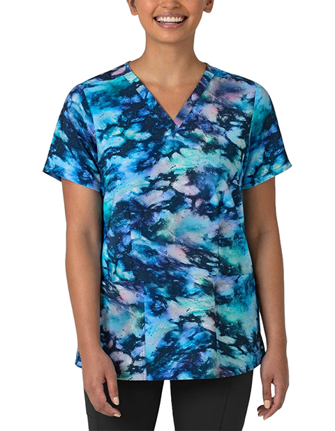 WonderWink Women's Fitted 3-Pocket V-Neck Print Scrub Top in DANCING DREAM