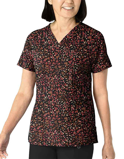 WonderWink Women's Fitted V-Neck Print Scrub Top in Fierce Nature