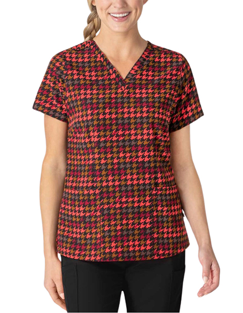 WonderWink Women's V-Neck Print Scrub Top in HOUNDSTOOTH HOLLOW