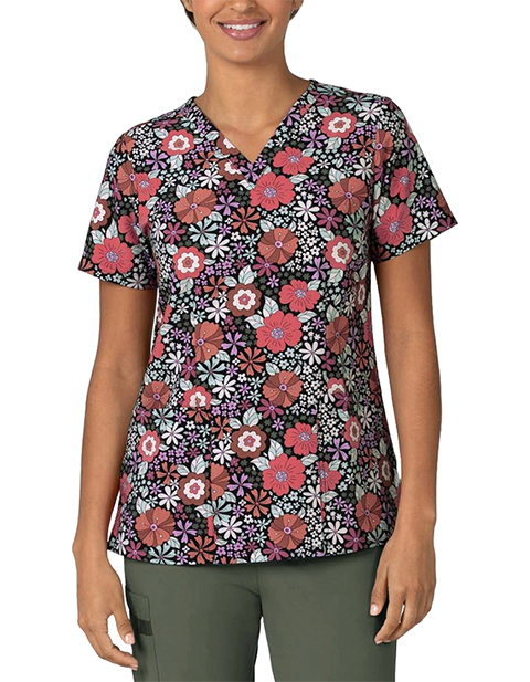 WonderWink Women's Fitted V-Neck Print Scrub Top in Twilight Petals